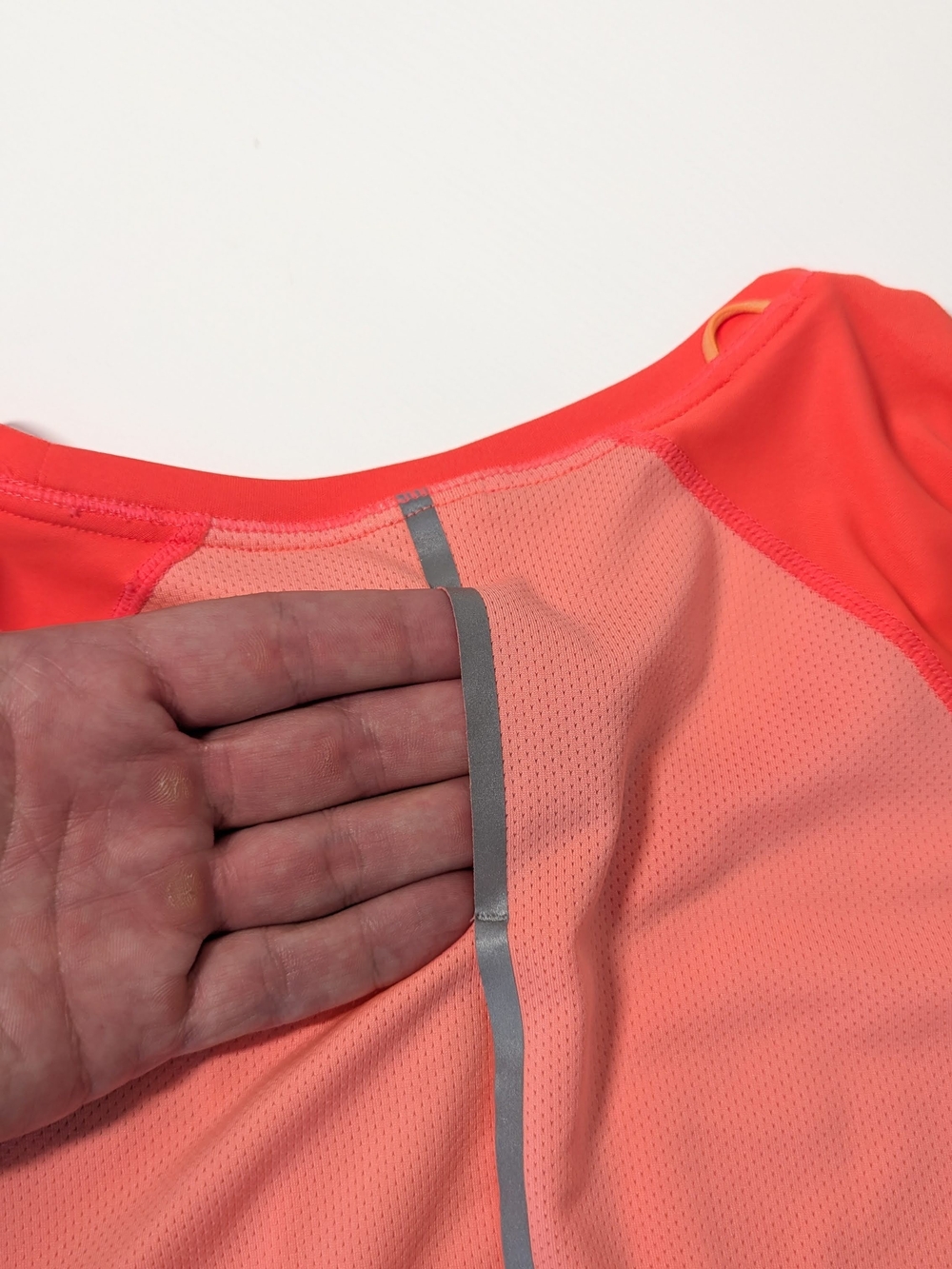 New Balance NBIce Running Shirt, Coral Pink Graphic, Mesh Short Sleeve, Small - Picture 5 of 9